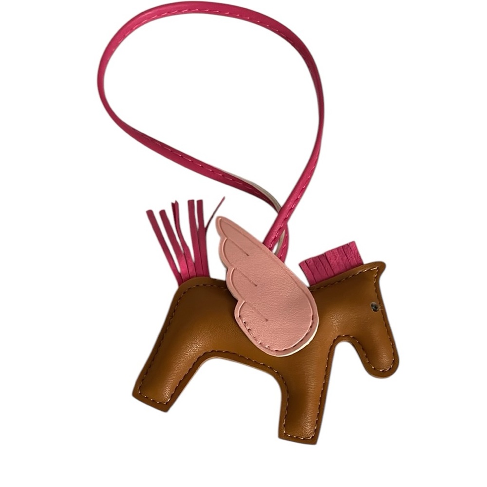 Pink and Brown Winged Horse charm Pegasus Accessory leather hand made purse